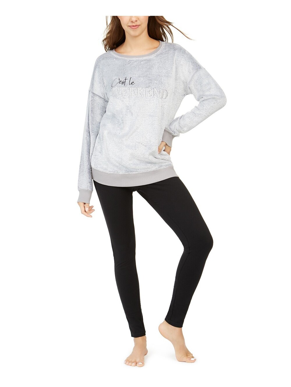 Jenni Womens Faux Fur Tunic & Leggings Pajama Set Size XS